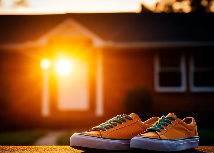 Schuhe vor einem Haus